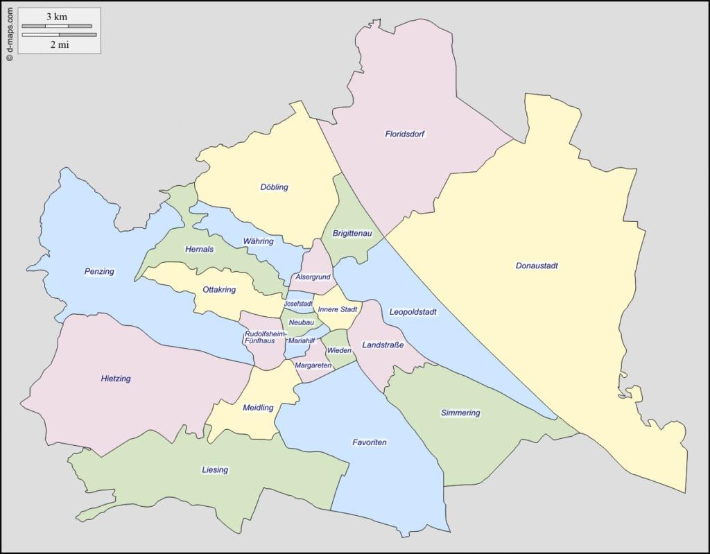 ਵਿਯੇਨ੍ਨਾ, ਆਸਟਰੀਆ ਜ਼ਿਲ੍ਹਾ ਨਕਸ਼ਾ